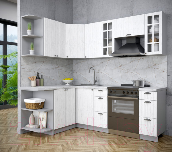 Изображение товара Кухонный гарнитур Интерлиния Берес 1.5x2.2 левая (дуб полярный/серый каспий)