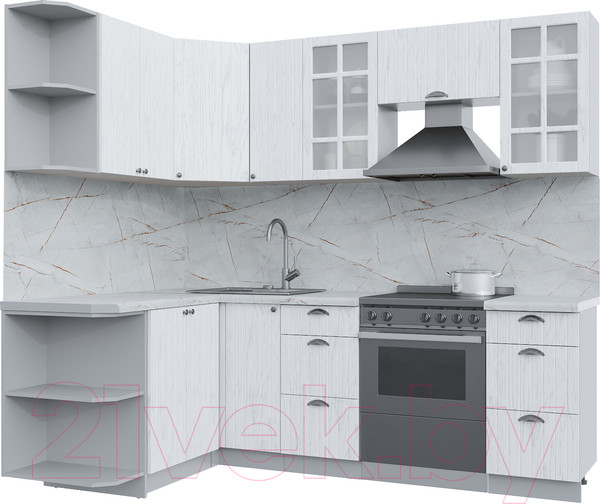 Изображение товара Кухонный гарнитур Интерлиния Берес 1.5x2.3 левая (дуб полярный/серый каспий)