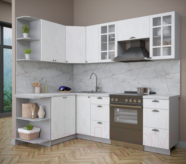 Изображение товара Кухонный гарнитур Интерлиния Берес 1.5x2.3 левая (дуб полярный/серый каспий)