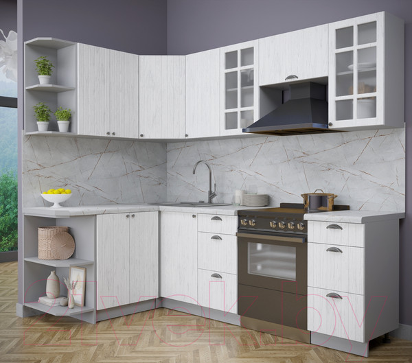 Изображение товара Кухонный гарнитур Интерлиния Берес 1.5x2.4 левая (дуб полярный/серый каспий)