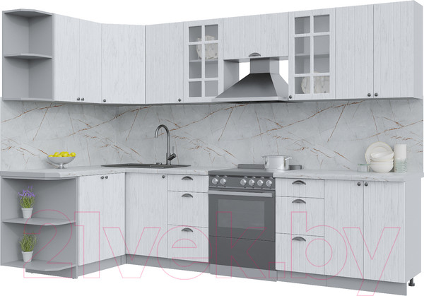 Изображение товара Кухонный гарнитур Интерлиния Берес 1.5x3.0 левая (дуб полярный/серый каспий)