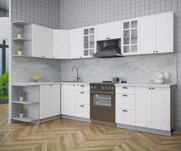 Изображение товара Кухонный гарнитур Интерлиния Берес 1.5x3.0 левая (дуб полярный/серый каспий)