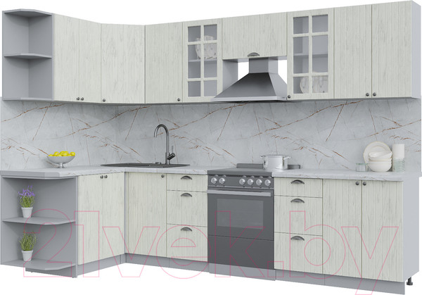 Изображение товара Кухонный гарнитур Интерлиния Берес 1.5x3.0 левая (дуб снежный/серый каспий)