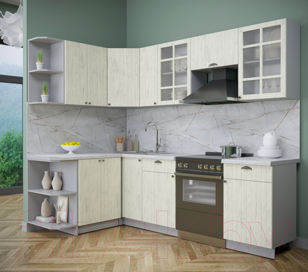 Изображение товара Кухонный гарнитур Интерлиния Берес 1.5x2.5 левая (дуб снежный/серый каспий)