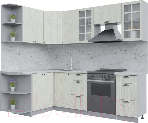 Изображение товара Кухонный гарнитур Интерлиния Берес 1.5x2.4 левая (дуб снежный/серый каспий)