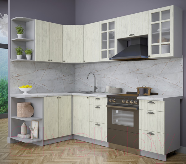 Изображение товара Кухонный гарнитур Интерлиния Берес 1.5x2.4 левая (дуб снежный/серый каспий)