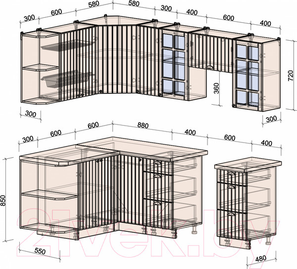 Изображение товара Кухонный гарнитур Интерлиния Берес 1.5x2.3 левая (дуб снежный/серый каспий)