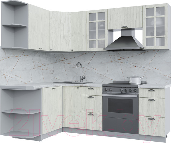 Изображение товара Кухонный гарнитур Интерлиния Берес 1.5x2.3 левая (дуб снежный/серый каспий)