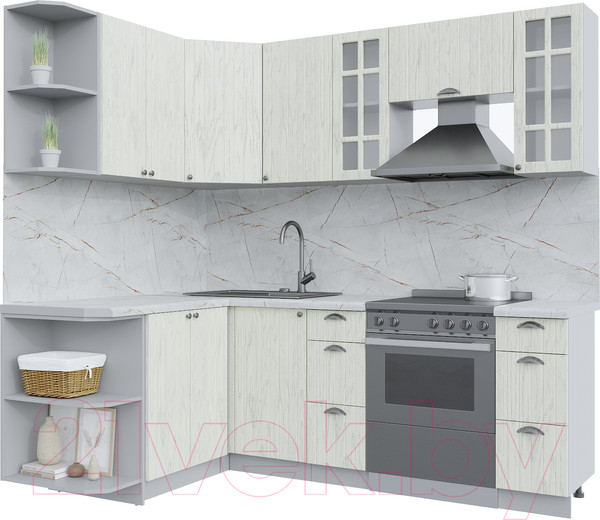 Изображение товара Кухонный гарнитур Интерлиния Берес 1.5x2.2 левая (дуб снежный/серый каспий)