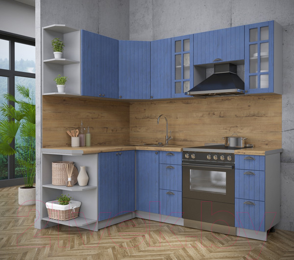 Изображение товара Кухонный гарнитур Интерлиния Берес 1.5x2.1 левая (дуб лазурный/дуб бунратти)