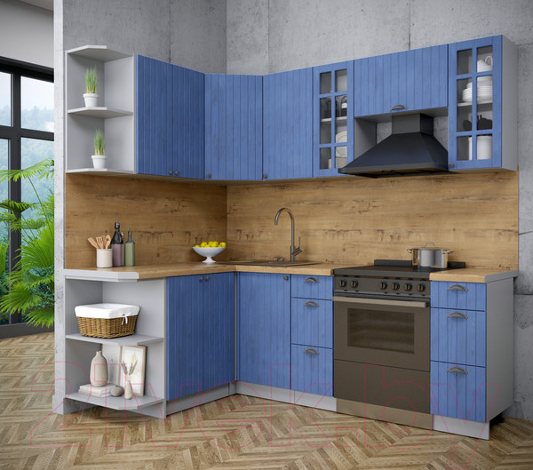 Изображение товара Кухонный гарнитур Интерлиния Берес 1.5x2.2 левая (дуб лазурный/дуб бунратти)
