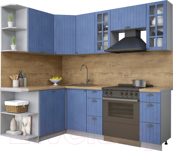 Изображение товара Кухонный гарнитур Интерлиния Берес 1.5x2.2 левая (дуб лазурный/дуб бунратти)