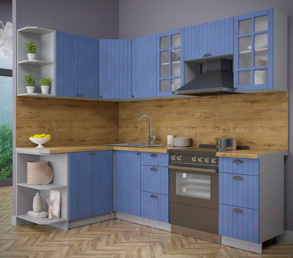 Изображение товара Кухонный гарнитур Интерлиния Берес 1.5x2.4 левая (дуб лазурный/дуб бунратти)