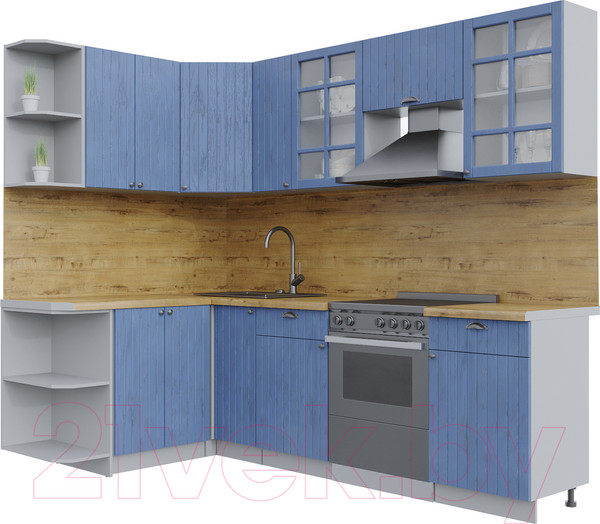 Изображение товара Кухонный гарнитур Интерлиния Берес 1.5x2.5 левая (дуб лазурный/дуб бунратти)