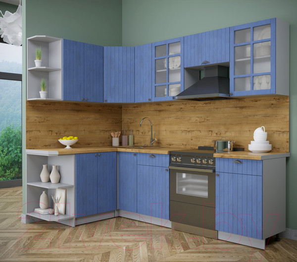 Изображение товара Кухонный гарнитур Интерлиния Берес 1.5x2.5 левая (дуб лазурный/дуб бунратти)