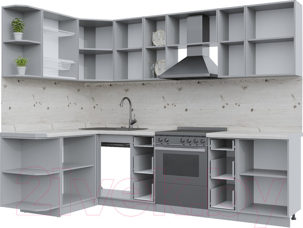 Изображение товара Кухонный гарнитур Интерлиния Берес 1.5x2.7 левая (дуб лазурный/дуб бунратти)