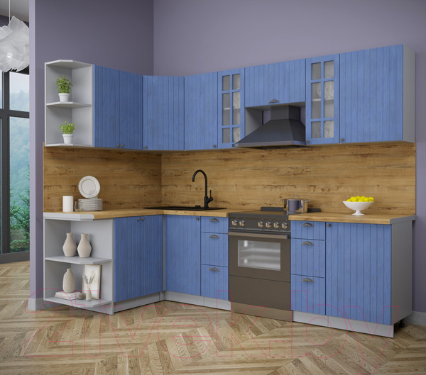 Изображение товара Кухонный гарнитур Интерлиния Берес 1.5x2.7 левая (дуб лазурный/дуб бунратти)