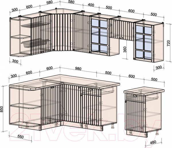 Изображение товара Кухонный гарнитур Интерлиния Берес 1.5x2.6 левая (дуб королевский/бискайская сосна)