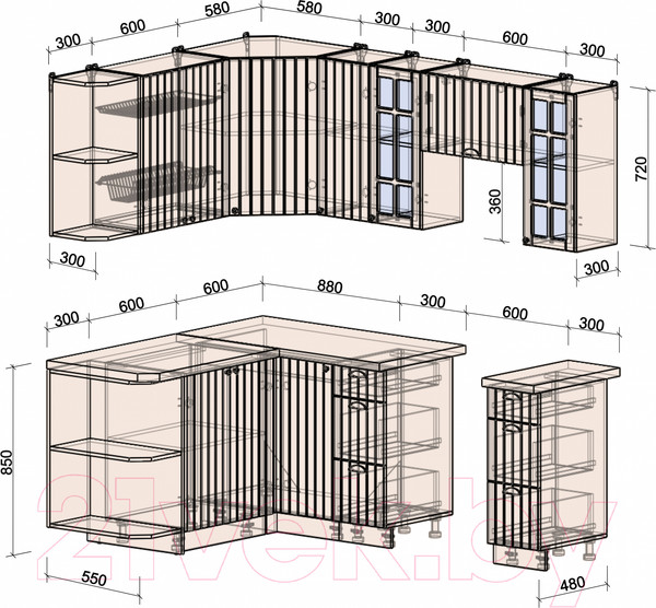 Изображение товара Кухонный гарнитур Интерлиния Берес 1.5x2.1 левая (дуб королевский/бискайская сосна)