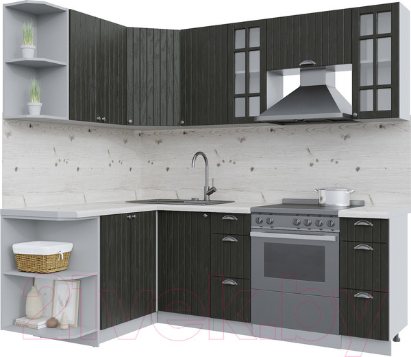 Изображение товара Кухонный гарнитур Интерлиния Берес 1.5x2.2 левая (дуб английский/бискайская сосна)