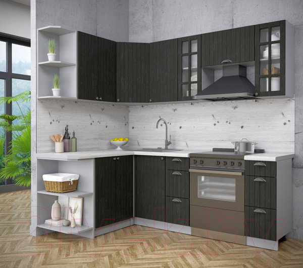 Изображение товара Кухонный гарнитур Интерлиния Берес 1.5x2.2 левая (дуб английский/бискайская сосна)