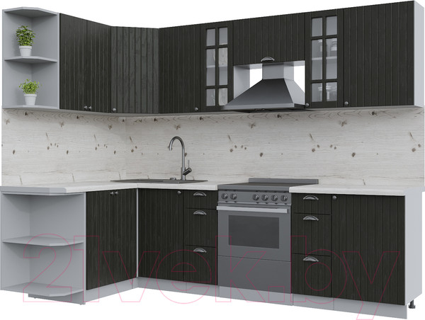 Изображение товара Кухонный гарнитур Интерлиния Берес 1.5x2.7 левая (дуб английский/бискайская сосна)