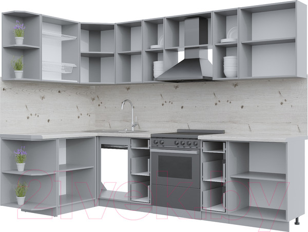 Изображение товара Кухонный гарнитур Интерлиния Берес 1.5x2.8 левая (дуб английский/бискайская сосна)