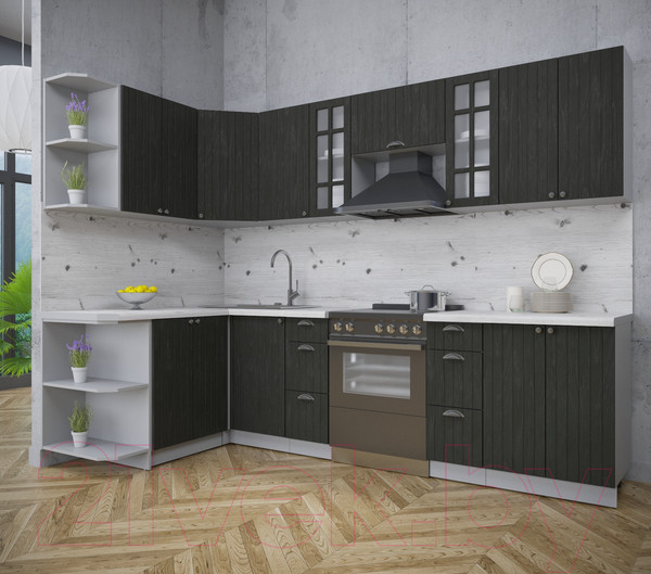 Изображение товара Кухонный гарнитур Интерлиния Берес 1.5x2.8 левая (дуб английский/бискайская сосна)