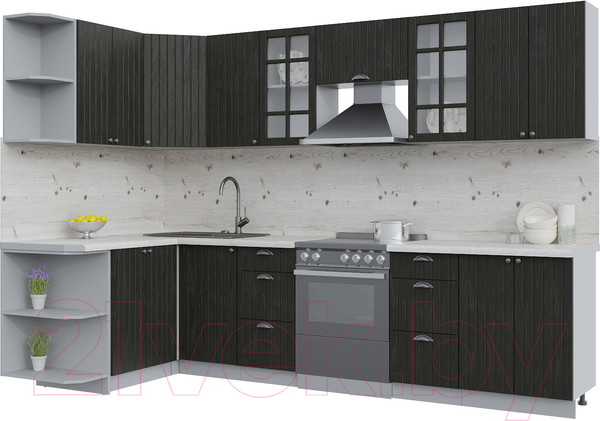 Изображение товара Кухонный гарнитур Интерлиния Берес 1.5x3.0 левая (дуб английский/бискайская сосна)