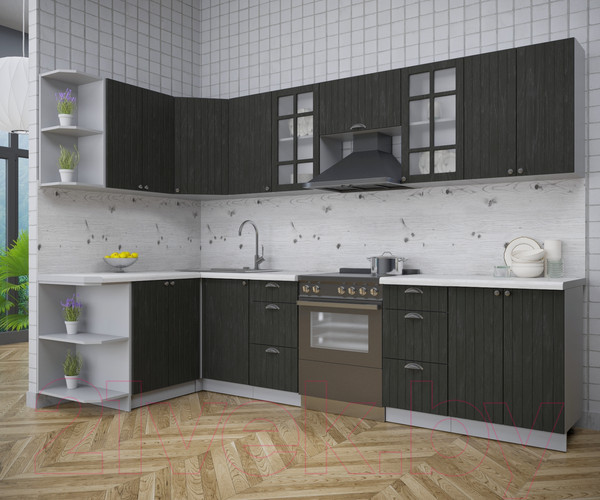 Изображение товара Кухонный гарнитур Интерлиния Берес 1.5x3.0 левая (дуб английский/бискайская сосна)