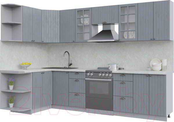 Изображение товара Кухонный гарнитур Интерлиния Берес 1.5x3.0 левая (дуб серый/опал светлый)