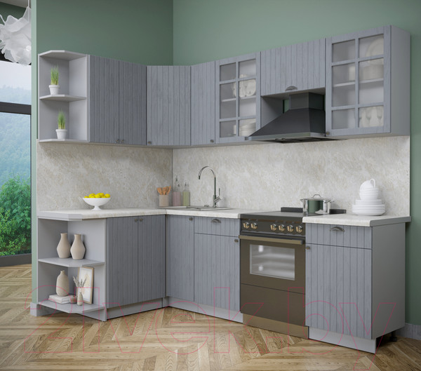 Изображение товара Кухонный гарнитур Интерлиния Берес 1.5x2.5 левая (дуб серый/опал светлый)