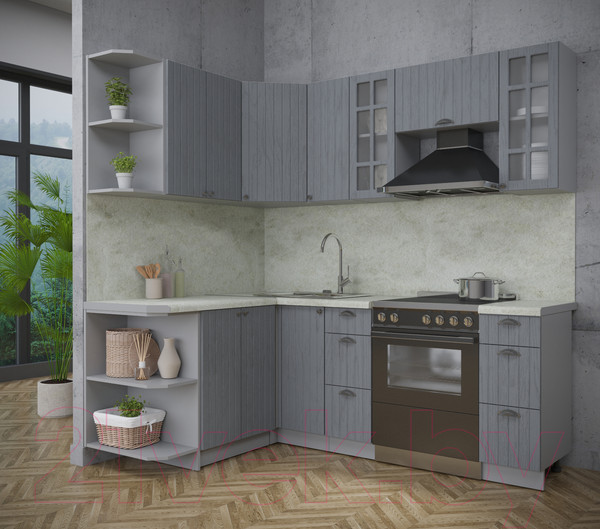 Изображение товара Кухонный гарнитур Интерлиния Берес 1.5x2.1 левая (дуб серый/опал светлый)