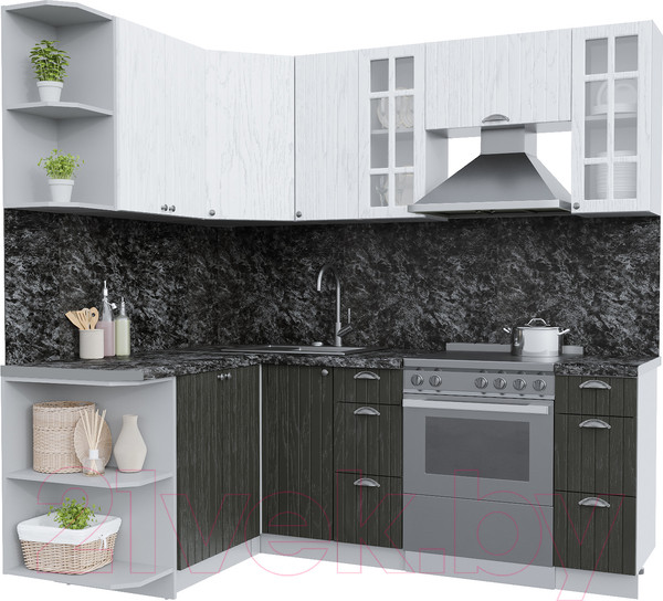 Изображение товара Кухонный гарнитур Интерлиния Берес 1.5x2.1 левая (дуб английский/дуб полярный/кастилло темный)