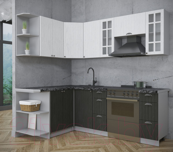 Изображение товара Кухонный гарнитур Интерлиния Берес 1.5x2.2 левая (дуб английский/дуб полярный/кастилло темный)