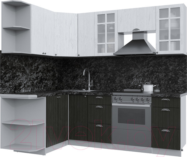 Изображение товара Кухонный гарнитур Интерлиния Берес 1.5x2.3 левая (дуб английский/дуб полярный/кастилло темный)