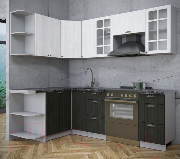 Изображение товара Кухонный гарнитур Интерлиния Берес 1.5x2.3 левая (дуб английский/дуб полярный/кастилло темный)