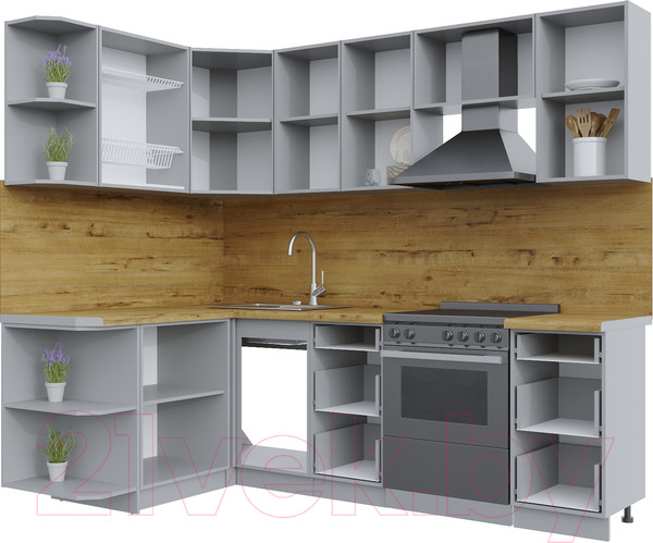 Изображение товара Кухонный гарнитур Интерлиния Берес 1.5x2.4 левая (дуб английский/дуб полярный/кастилло темный)