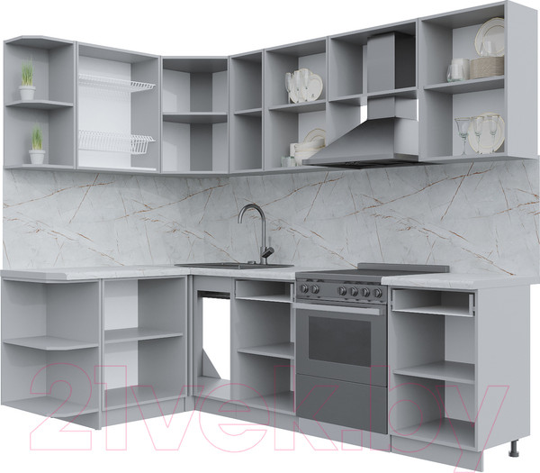 Изображение товара Кухонный гарнитур Интерлиния Берес 1.5x2.5 левая (дуб английский/дуб полярный/кастилло темный)