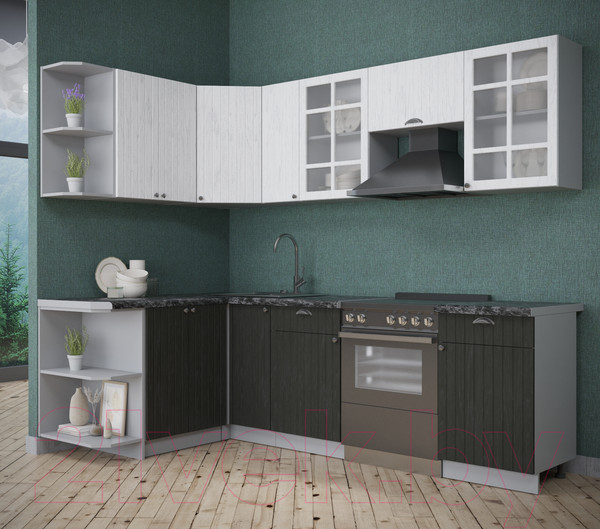 Изображение товара Кухонный гарнитур Интерлиния Берес 1.5x2.5 левая (дуб английский/дуб полярный/кастилло темный)