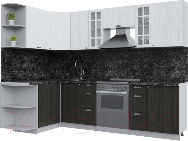 Изображение товара Кухонный гарнитур Интерлиния Берес 1.5x2.7 левая (дуб английский/дуб полярный/кастилло темный)