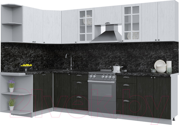 Изображение товара Кухонный гарнитур Интерлиния Берес 1.5x3.0 левая (дуб английский/дуб полярный/кастилло темный)