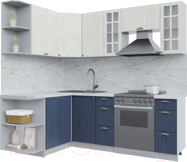 Изображение товара Кухонный гарнитур Интерлиния Берес 1.5x2.2 левая (дуб снежный/дуб королевский/серый каспий)