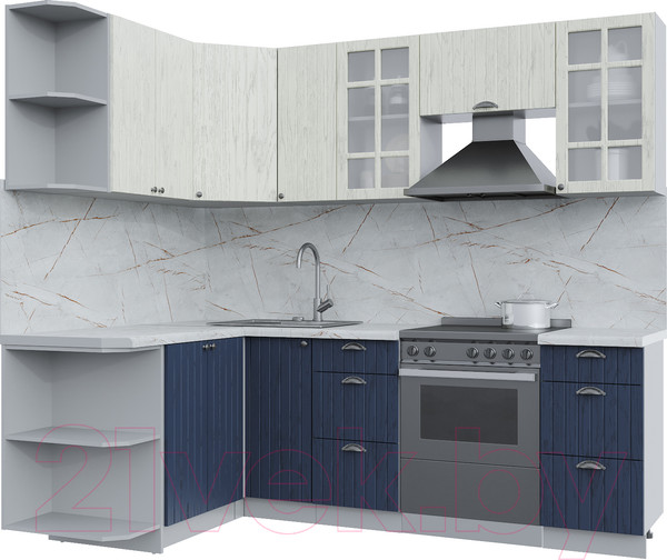 Изображение товара Кухонный гарнитур Интерлиния Берес 1.5x2.3 левая (дуб снежный/дуб королевский/серый каспий)