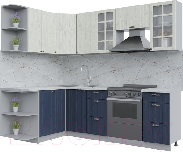 Изображение товара Кухонный гарнитур Интерлиния Берес 1.5x2.4 левая (дуб снежный/дуб королевский/серый каспий)