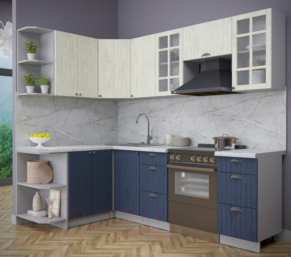 Изображение товара Кухонный гарнитур Интерлиния Берес 1.5x2.4 левая (дуб снежный/дуб королевский/серый каспий)