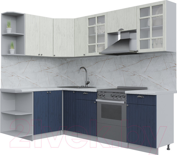 Изображение товара Кухонный гарнитур Интерлиния Берес 1.5x2.5 левая (дуб снежный/дуб королевский/серый каспий)