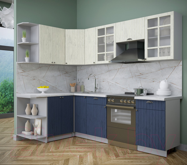 Изображение товара Кухонный гарнитур Интерлиния Берес 1.5x2.5 левая (дуб снежный/дуб королевский/серый каспий)