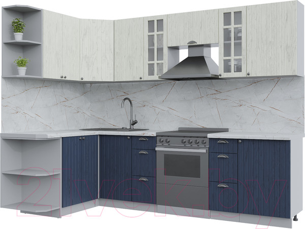 Изображение товара Кухонный гарнитур Интерлиния Берес 1.5x2.7 левая (дуб снежный/дуб королевский/серый каспий)