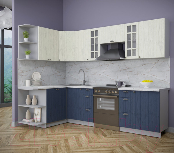 Изображение товара Кухонный гарнитур Интерлиния Берес 1.5x2.7 левая (дуб снежный/дуб королевский/серый каспий)